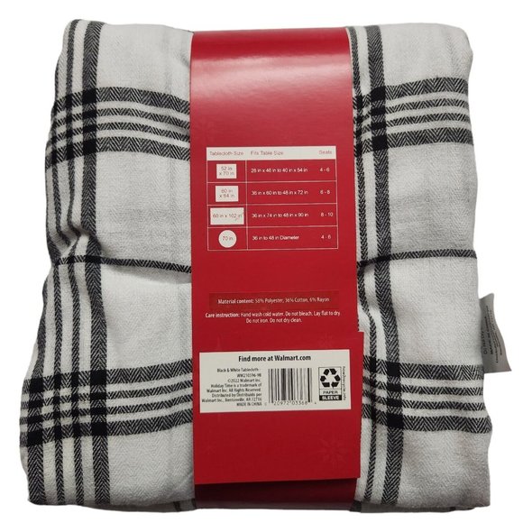 Holiday Time Black White Plaid Fabric Tablecloth 60x84 - Picture 2 of 4